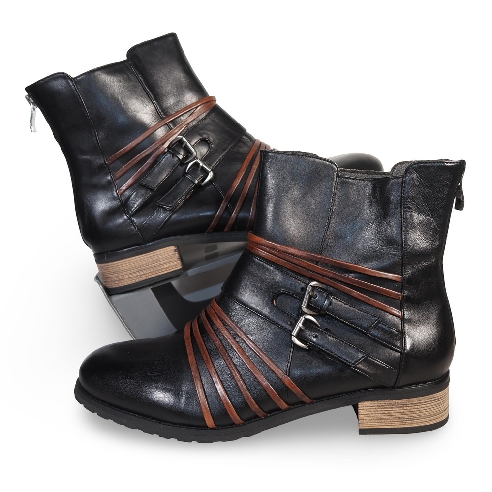 Everybody by BZ Moda Womens 9 Black Leather Strappy Ankle Boots Back Zip Buckle